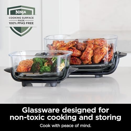 Ninja Crispi 4 in 1 Portable Glass Air Fryer Cooking System  1500W  4QT & 6 Cup TempWare Glass Containers with Storage Lids  Microwave  Freezer & Dishwasher Safe  Cyberspace Gray  FN101GY
