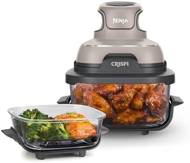 Ninja Crispi 4 in 1 Portable Glass Air Fryer Cooking System  1500W  4QT & 6 Cup TempWare Glass Containers with Storage Lids  Microwave  Freezer & Dishwasher Safe  Cyberspace Gray  FN101GY