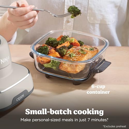 Ninja Crispi 4 in 1 Portable Glass Air Fryer Cooking System  1500W  4QT & 6 Cup TempWare Glass Containers with Storage Lids  Microwave  Freezer & Dishwasher Safe  Cyberspace Gray  FN101GY