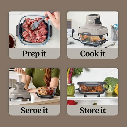 Ninja Crispi 4 in 1 Portable Glass Air Fryer Cooking System  1500W  4QT & 6 Cup TempWare Glass Containers with Storage Lids  Microwave  Freezer & Dishwasher Safe  Cyberspace Gray  FN101GY