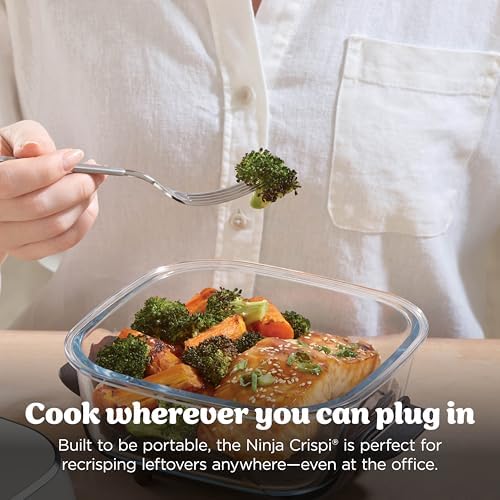 Ninja Crispi 4 in 1 Portable Glass Air Fryer Cooking System  1500W  4QT & 6 Cup TempWare Glass Containers with Storage Lids  Microwave  Freezer & Dishwasher Safe  Cyberspace Gray  FN101GY