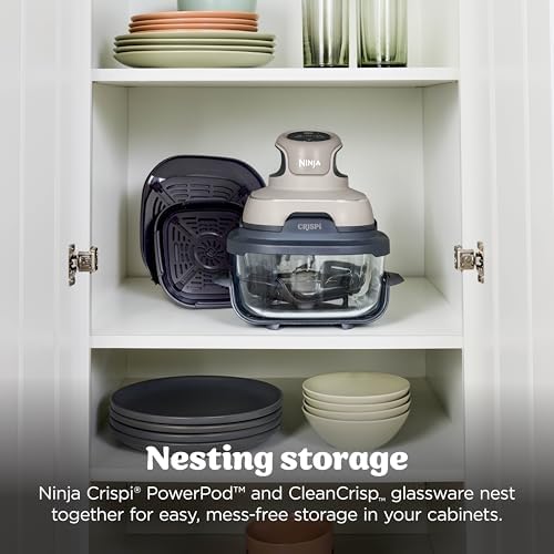 Ninja Crispi 4 in 1 Portable Glass Air Fryer Cooking System  1500W  4QT & 6 Cup TempWare Glass Containers with Storage Lids  Microwave  Freezer & Dishwasher Safe  Cyberspace Gray  FN101GY