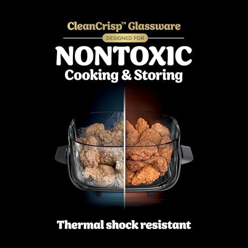 Ninja Crispi 4 in 1 Portable Glass Air Fryer Cooking System  1500W  4QT & 6 Cup TempWare Glass Containers with Storage Lids  Microwave  Freezer & Dishwasher Safe  Cyberspace Gray  FN101GY