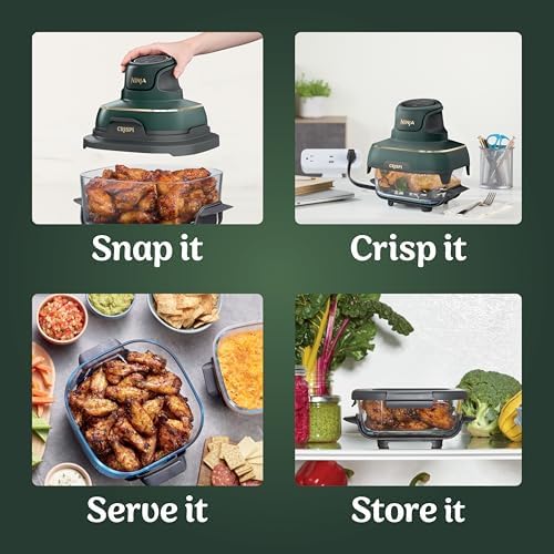 Ninja Crispi 4 in 1 Portable Glass Air Fryer Cooking System  1500W  4QT & 6 Cup TempWare Glass Containers with Storage Lids  Microwave  Freezer & Dishwasher Safe  Cyberspace Gray  FN101GY