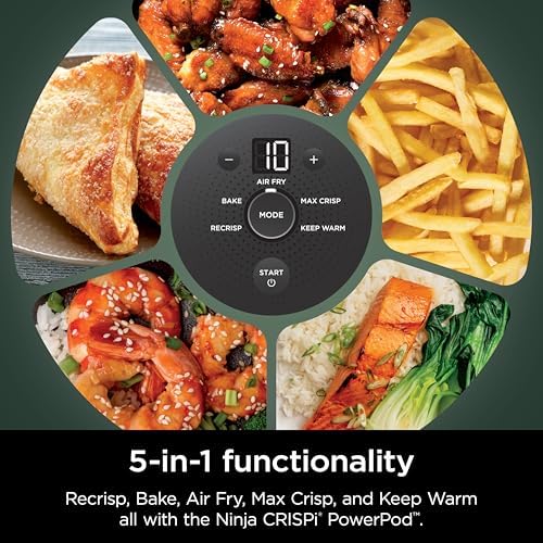 Ninja Crispi 4 in 1 Portable Glass Air Fryer Cooking System  1500W  4QT & 6 Cup TempWare Glass Containers with Storage Lids  Microwave  Freezer & Dishwasher Safe  Cyberspace Gray  FN101GY