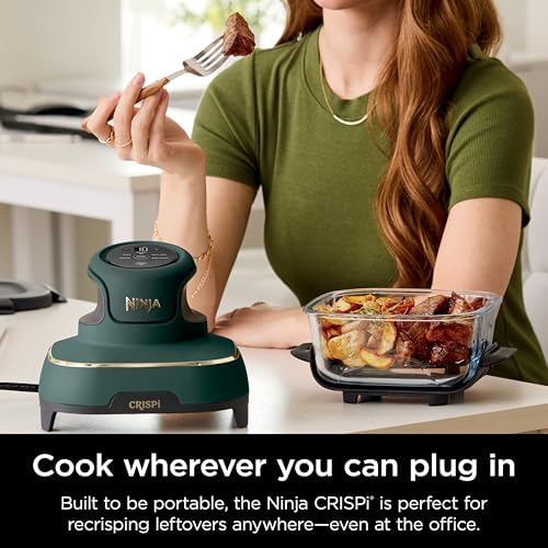 Ninja Crispi 4 in 1 Portable Glass Air Fryer Cooking System  1500W  4QT & 6 Cup TempWare Glass Containers with Storage Lids  Microwave  Freezer & Dishwasher Safe  Cyberspace Gray  FN101GY