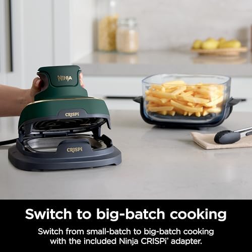 Ninja Crispi 4 in 1 Portable Glass Air Fryer Cooking System  1500W  4QT & 6 Cup TempWare Glass Containers with Storage Lids  Microwave  Freezer & Dishwasher Safe  Cyberspace Gray  FN101GY