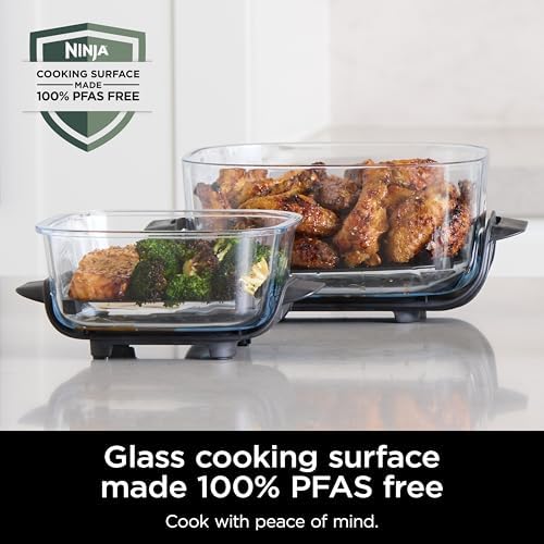 Ninja Crispi 4 in 1 Portable Glass Air Fryer Cooking System  1500W  4QT & 6 Cup TempWare Glass Containers with Storage Lids  Microwave  Freezer & Dishwasher Safe  Cyberspace Gray  FN101GY