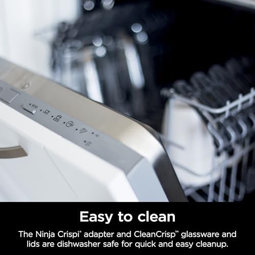 Ninja Crispi 4 in 1 Portable Glass Air Fryer Cooking System  1500W  4QT & 6 Cup TempWare Glass Containers with Storage Lids  Microwave  Freezer & Dishwasher Safe  Cyberspace Gray  FN101GY