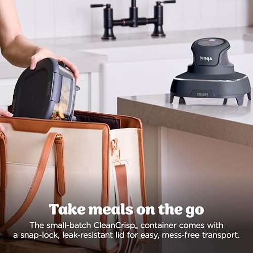 Ninja Crispi 4 in 1 Portable Glass Air Fryer Cooking System  1500W  4QT & 6 Cup TempWare Glass Containers with Storage Lids  Microwave  Freezer & Dishwasher Safe  Cyberspace Gray  FN101GY