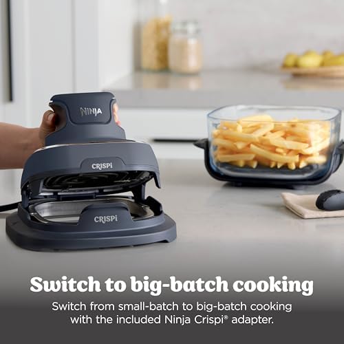 Ninja Crispi 4 in 1 Portable Glass Air Fryer Cooking System  1500W  4QT & 6 Cup TempWare Glass Containers with Storage Lids  Microwave  Freezer & Dishwasher Safe  Cyberspace Gray  FN101GY