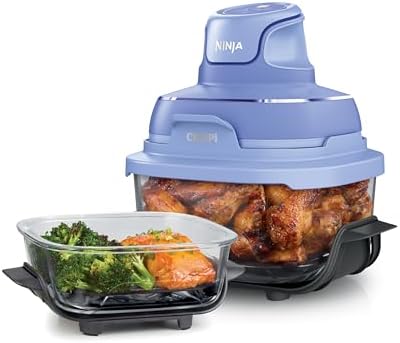 Ninja Crispi 4 in 1 Portable Glass Air Fryer Cooking System  1500W  4QT & 6 Cup TempWare Glass Containers with Storage Lids  Microwave  Freezer & Dishwasher Safe  Cyberspace Gray  FN101GY
