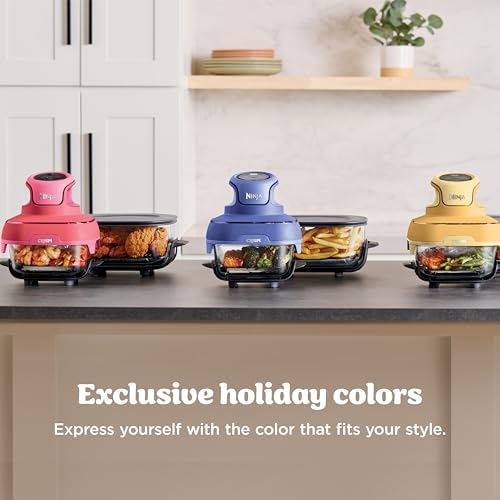 Ninja Crispi 4 in 1 Portable Glass Air Fryer Cooking System  1500W  4QT & 6 Cup TempWare Glass Containers with Storage Lids  Microwave  Freezer & Dishwasher Safe  Cyberspace Gray  FN101GY