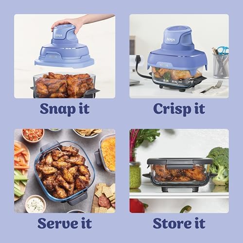 Ninja Crispi 4 in 1 Portable Glass Air Fryer Cooking System  1500W  4QT & 6 Cup TempWare Glass Containers with Storage Lids  Microwave  Freezer & Dishwasher Safe  Cyberspace Gray  FN101GY