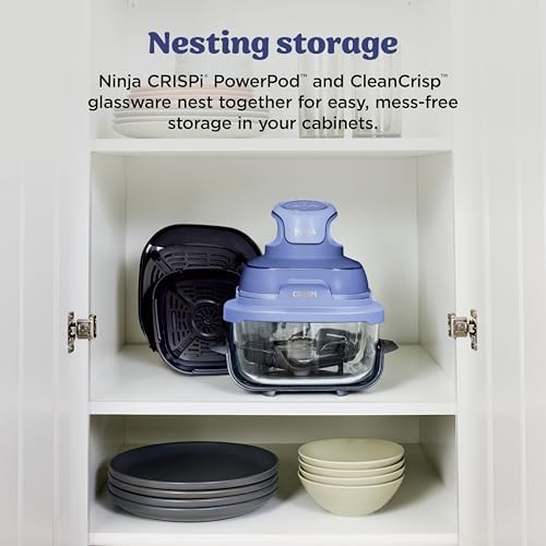 Ninja Crispi 4 in 1 Portable Glass Air Fryer Cooking System  1500W  4QT & 6 Cup TempWare Glass Containers with Storage Lids  Microwave  Freezer & Dishwasher Safe  Cyberspace Gray  FN101GY
