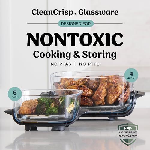 Ninja Crispi 4 in 1 Glass Air Fryer   450 F   Non Toxic   4QT & 6 Cup Glass Containers w/Lids   Microwave  Freezer  Dishwasher Safe   Max Crisp  Air Fry  Bake  Recrisp   Cyberspace Gray  FN101GY