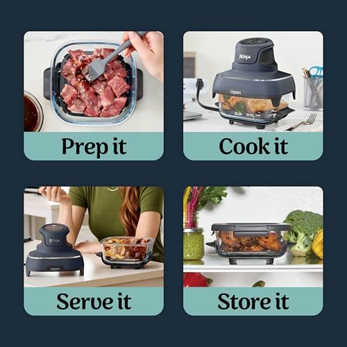 Ninja Crispi 4 in 1 Glass Air Fryer   450 F   Non Toxic   4QT & 6 Cup Glass Containers w/Lids   Microwave  Freezer  Dishwasher Safe   Max Crisp  Air Fry  Bake  Recrisp   Cyberspace Gray  FN101GY