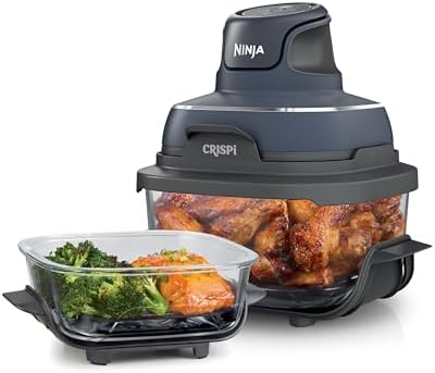Ninja Crispi 4 in 1 Glass Air Fryer   450 F   Non Toxic   4QT & 6 Cup Glass Containers w/Lids   Microwave  Freezer  Dishwasher Safe   Max Crisp  Air Fry  Bake  Recrisp   Cyberspace Gray  FN101GY