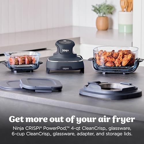 Ninja Crispi 4 in 1 Glass Air Fryer   450 F   Non Toxic   4QT & 6 Cup Glass Containers w/Lids   Microwave  Freezer  Dishwasher Safe   Max Crisp  Air Fry  Bake  Recrisp   Cyberspace Gray  FN101GY
