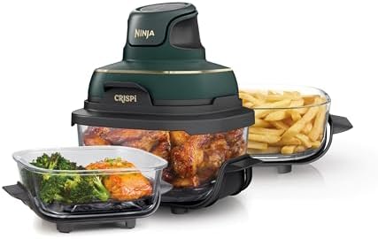 Ninja Crispi 4 in 1 Glass Air Fryer   450 F   Non Toxic   4QT & 6 Cup Glass Containers w/Lids   Microwave  Freezer  Dishwasher Safe   Max Crisp  Air Fry  Bake  Recrisp   Cyberspace Gray  FN101GY