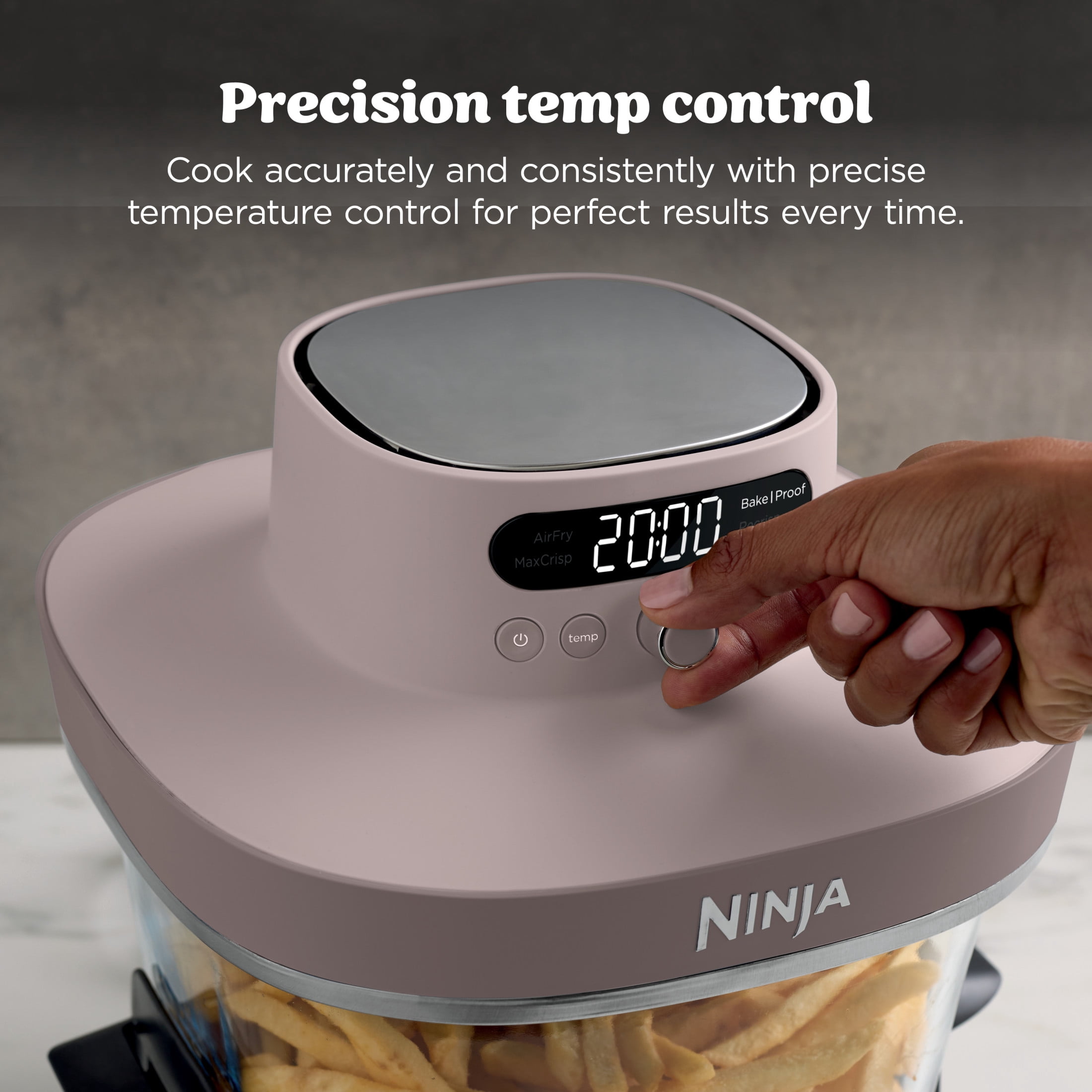 Ninja Crispi Pro 4 in 1 Glass Air Fryer  4 Qt Glass Container with Lid  4 Functions  Air Fry  Bake/Proof  Recrisp  and Dehydrate  Dishwasher Safe  AS100PK1 Pink