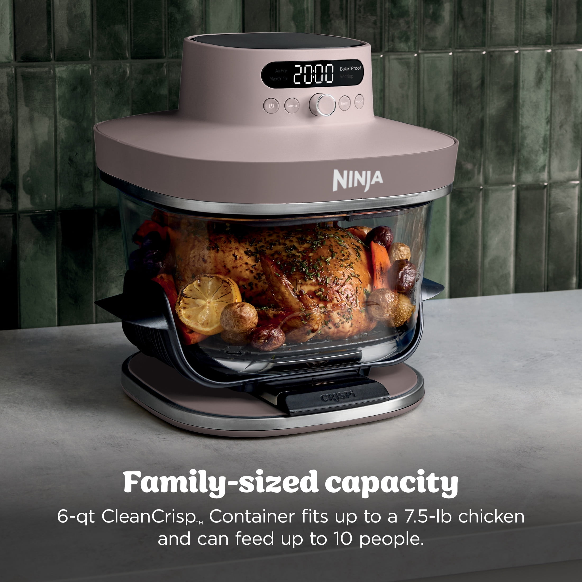 Ninja Crispi Pro 4 in 1 Glass Air Fryer  4 Qt Glass Container with Lid  4 Functions  Air Fry  Bake/Proof  Recrisp  and Dehydrate  Dishwasher Safe  AS100PK1 Pink