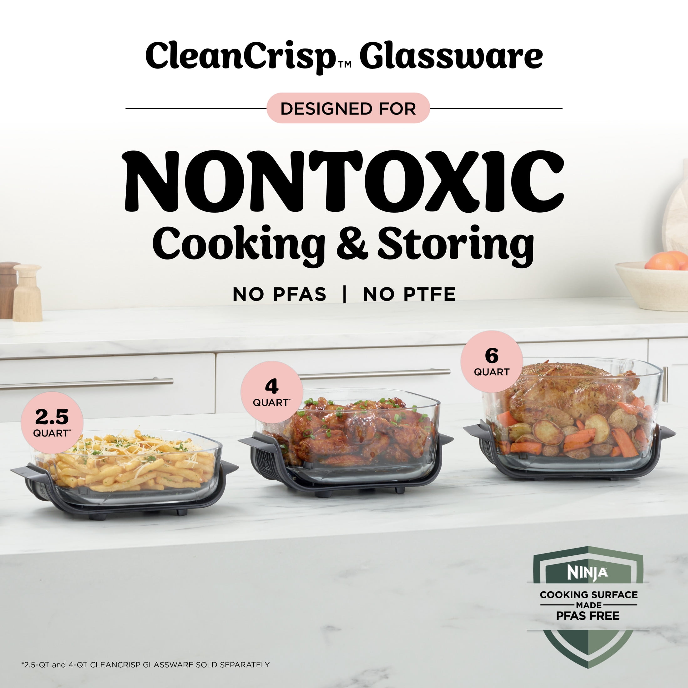 Ninja Crispi Pro 4 in 1 Glass Air Fryer  4 Qt Glass Container with Lid  4 Functions  Air Fry  Bake/Proof  Recrisp  and Dehydrate  Dishwasher Safe  AS100PK1 Pink
