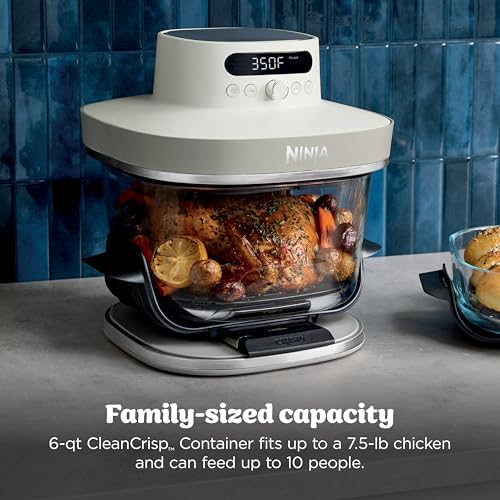 Ninja Crispi Pro 6 in 1 Glass Air Fryer   450 F  Nontoxic  6qt & 2 5qt Containers & Lids   Microwave  Freezer  Dishwasher Safe   Max Crisp  Air Fry  Bake  Roast  Recrisp  Dehydrate   Bone   AS101LG