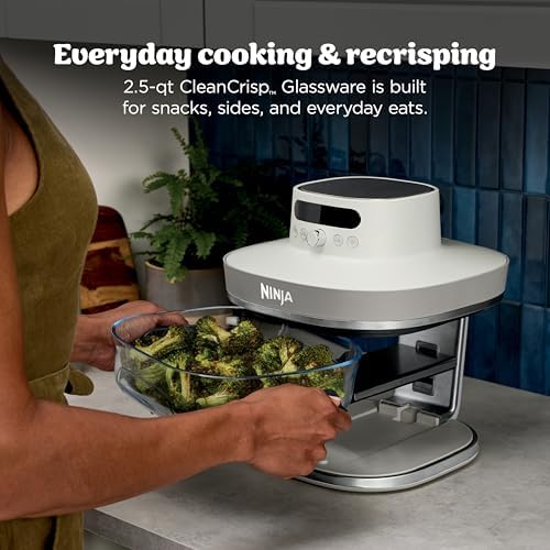Ninja Crispi Pro 6 in 1 Glass Air Fryer   450 F  Nontoxic  6qt & 2 5qt Containers & Lids   Microwave  Freezer  Dishwasher Safe   Max Crisp  Air Fry  Bake  Roast  Recrisp  Dehydrate   Bone   AS101LG