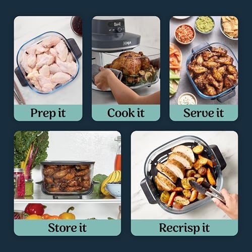 Ninja Crispi Pro 6 in 1 Glass Air Fryer   450 F  Nontoxic  6qt & 2 5qt Containers & Lids   Microwave  Freezer  Dishwasher Safe   Max Crisp  Air Fry  Bake  Roast  Recrisp  Dehydrate  Cyberspace AS101CY