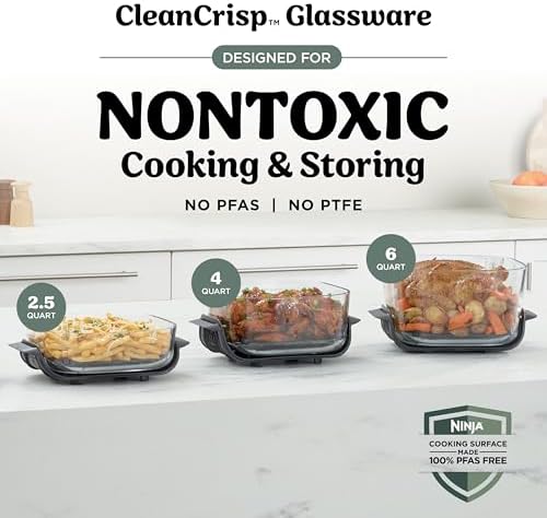 Ninja Crispi Pro 6 in 1 Glass Air Fryer   450 F  Nontoxic  6qt & 2 5qt Containers & Lids   Microwave  Freezer  Dishwasher Safe   Max Crisp  Air Fry  Bake  Roast  Recrisp  Dehydrate   Ash Grey  AS101DG