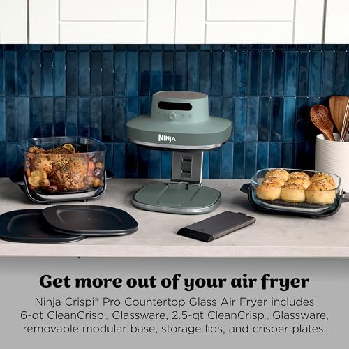 Ninja Crispi Pro 6 in 1 Glass Air Fryer   450 F  Nontoxic  6qt & 2 5qt Containers & Lids   Microwave  Freezer  Dishwasher Safe   Max Crisp  Air Fry  Bake  Roast  Recrisp  Dehydrate   Ash Grey  AS101DG