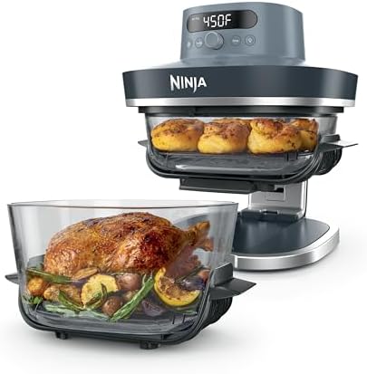 Ninja Crispi Pro 6 in 1 Glass Air Fryer   450 F  Nontoxic  6qt & 2 5qt Containers & Lids   Microwave  Freezer  Dishwasher Safe   Max Crisp  Air Fry  Bake  Roast  Recrisp  Dehydrate  Cyberspace AS101CY