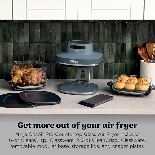 Ninja Crispi Pro 6 in 1 Glass Air Fryer   450 F  Nontoxic  6qt & 2 5qt Containers & Lids   Microwave  Freezer  Dishwasher Safe   Max Crisp  Air Fry  Bake  Roast  Recrisp  Dehydrate  Cyberspace AS101CY