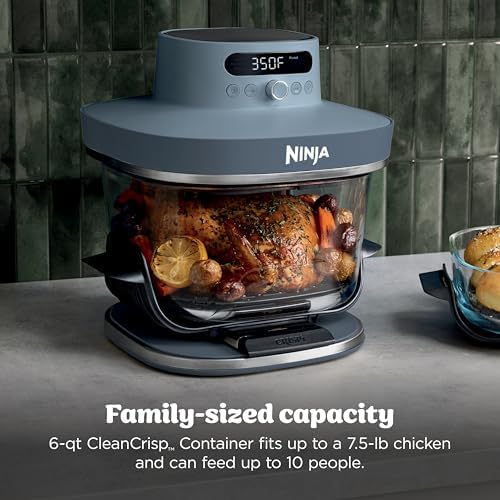 Ninja Crispi Pro 6 in 1 Glass Air Fryer   450 F  Nontoxic  6qt & 2 5qt Containers & Lids   Microwave  Freezer  Dishwasher Safe   Max Crisp  Air Fry  Bake  Roast  Recrisp  Dehydrate  Cyberspace AS101CY