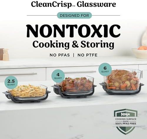 Ninja Crispi Pro 6 in 1 Glass Air Fryer   450 F  Nontoxic  6qt & 2 5qt Containers & Lids   Microwave  Freezer  Dishwasher Safe   Max Crisp  Air Fry  Bake  Roast  Recrisp  Dehydrate  Cyberspace AS101CY