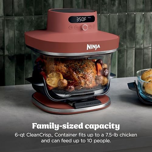 Ninja Crispi Pro 6 in 1 Glass Air Fryer   450 F  Nontoxic  6qt & 2 5qt Containers & Lids   Microwave  Freezer  Dishwasher Safe   Max Crisp  Air Fry  Bake  Roast  Recrisp  Dehydrate   Amber  AS101OR