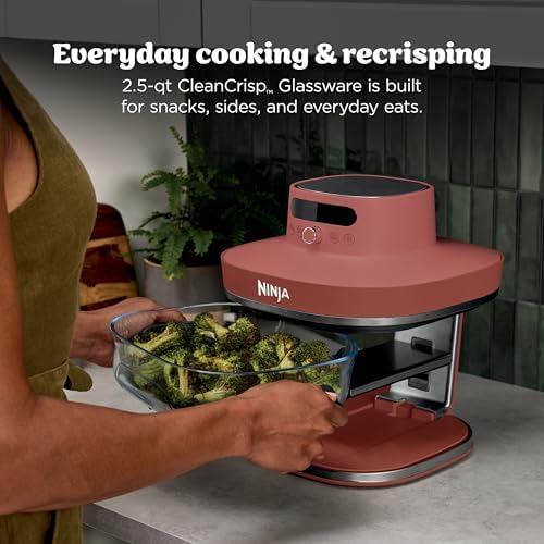 Ninja Crispi Pro 6 in 1 Glass Air Fryer   450 F  Nontoxic  6qt & 2 5qt Containers & Lids   Microwave  Freezer  Dishwasher Safe   Max Crisp  Air Fry  Bake  Roast  Recrisp  Dehydrate   Amber  AS101OR