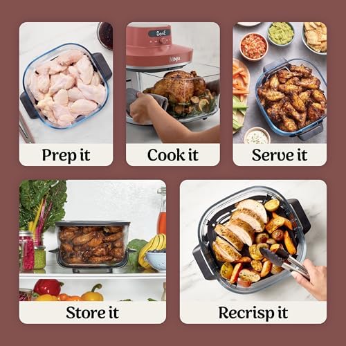 Ninja Crispi Pro 6 in 1 Glass Air Fryer   450 F  Nontoxic  6qt & 2 5qt Containers & Lids   Microwave  Freezer  Dishwasher Safe   Max Crisp  Air Fry  Bake  Roast  Recrisp  Dehydrate   Amber  AS101OR