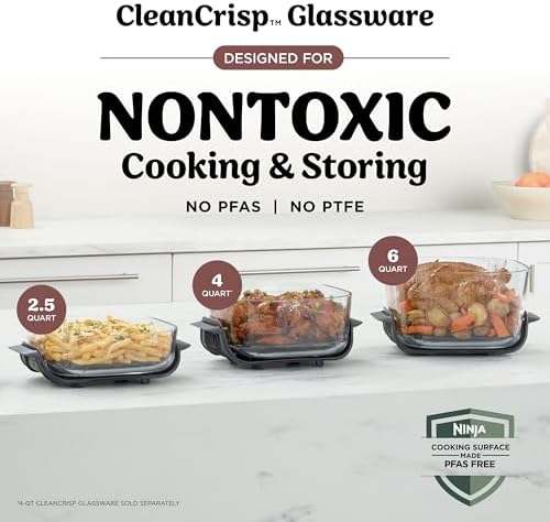 Ninja Crispi Pro 6 in 1 Glass Air Fryer   450 F  Nontoxic  6qt & 2 5qt Containers & Lids   Microwave  Freezer  Dishwasher Safe   Max Crisp  Air Fry  Bake  Roast  Recrisp  Dehydrate   Amber  AS101OR