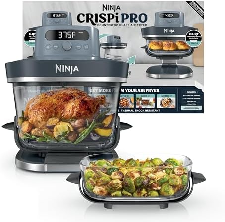 Ninja Crispi Pro 6 in 1 Glass Air Fryer   With Nontoxic  6qt & 2 5qt Containers & Lids   Microwave  Freezer  Dishwasher Safe   450 F Max Temp   1800 Watt   Cyberspace   AS101CY