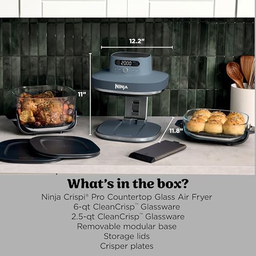 Ninja Crispi Pro 6 in 1 Glass Air Fryer   With Nontoxic  6qt & 2 5qt Containers & Lids   Microwave  Freezer  Dishwasher Safe   450 F Max Temp   1800 Watt   Cyberspace   AS101CY