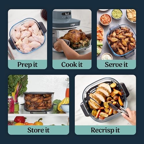 Ninja Crispi Pro 6 in 1 Glass Air Fryer   With Nontoxic  6qt & 2 5qt Containers & Lids   Microwave  Freezer  Dishwasher Safe   450 F Max Temp   1800 Watt   Cyberspace   AS101CY