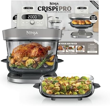 Ninja Crispi Pro 6 in 1 Glass Air Fryer   With Nontoxic  6qt & 2 5qt Containers & Lids   Microwave  Freezer  Dishwasher Safe   450 F Max Temp   1800 Watt   Cyberspace   AS101CY