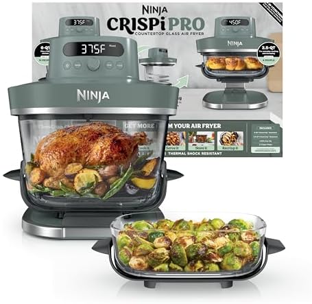 Ninja Crispi Pro 6 in 1 Glass Air Fryer   With Nontoxic  6qt & 2 5qt Containers & Lids   Microwave  Freezer  Dishwasher Safe   450 F Max Temp   1800 Watt   Ash Grey   AS101DG