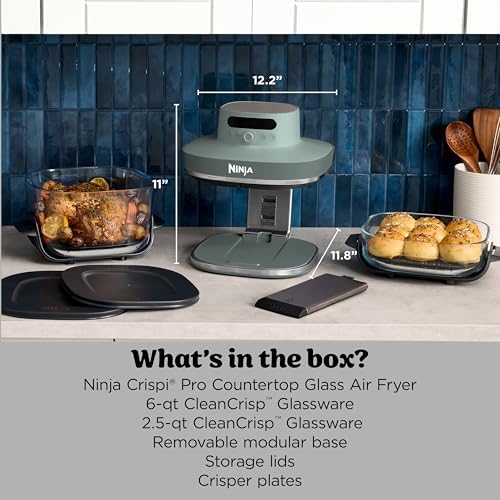 Ninja Crispi Pro 6 in 1 Glass Air Fryer   With Nontoxic  6qt & 2 5qt Containers & Lids   Microwave  Freezer  Dishwasher Safe   450 F Max Temp   1800 Watt   Ash Grey   AS101DG