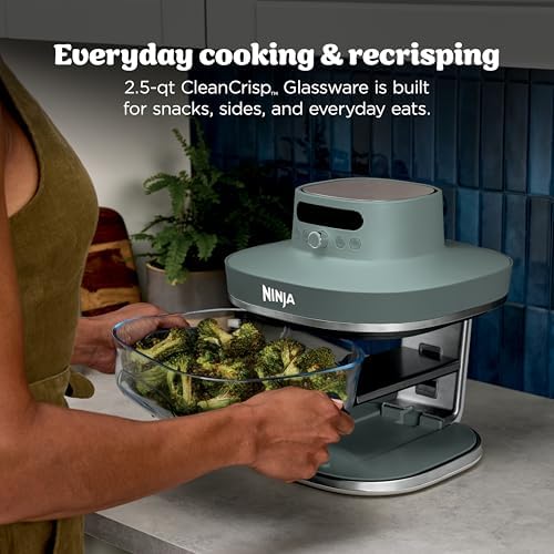 Ninja Crispi Pro 6 in 1 Glass Air Fryer   With Nontoxic  6qt & 2 5qt Containers & Lids   Microwave  Freezer  Dishwasher Safe   450 F Max Temp   1800 Watt   Ash Grey   AS101DG