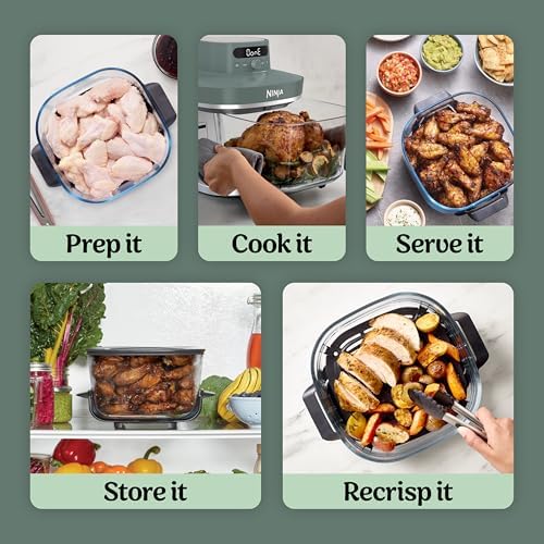 Ninja Crispi Pro 6 in 1 Glass Air Fryer   With Nontoxic  6qt & 2 5qt Containers & Lids   Microwave  Freezer  Dishwasher Safe   450 F Max Temp   1800 Watt   Ash Grey   AS101DG