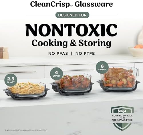 Ninja Crispi Pro 6 in 1 Glass Air Fryer   With Nontoxic  6qt & 2 5qt Containers & Lids   Microwave  Freezer  Dishwasher Safe   450 F Max Temp   1800 Watt   Ash Grey   AS101DG