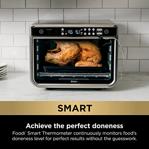Ninja DT251 Foodi 10 in 1 Smart XL Air Fry Oven  Bake  Broil  Toast  Roast  Digital Toaster  Thermometer  True Surround Convection up to 450 F  includes 6 trays & Recipe Guide  Silver